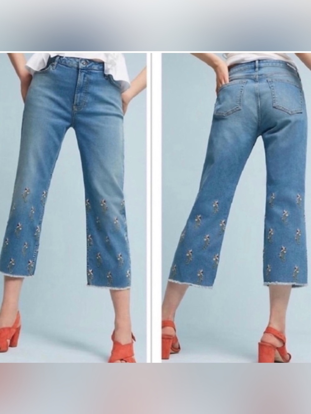 Anthropologie Pilcro Cropped Jeans Floral Embroidered Size 25